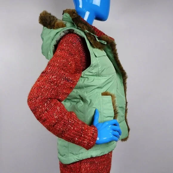 Solstice Green Insulated Vest Womens M 8 10 Faux Fur Trim Hooded Waterproof Ski - Picture 5 of 8